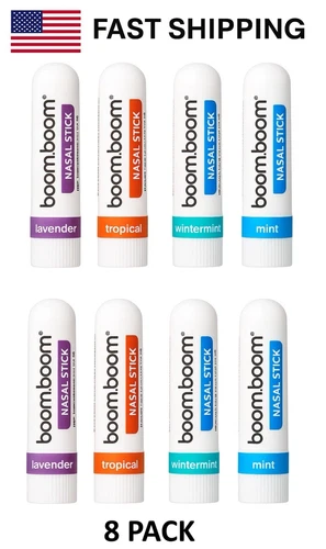 New 8 PACK BoomBoom Nasal Inhaler Stick Energy Boost Focus Aromatherapy Oil