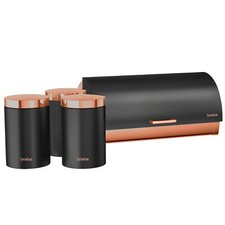 Set di Portapane + 3 Barattoli da Cucina Acciaio inox Design Moderno, Coperchio