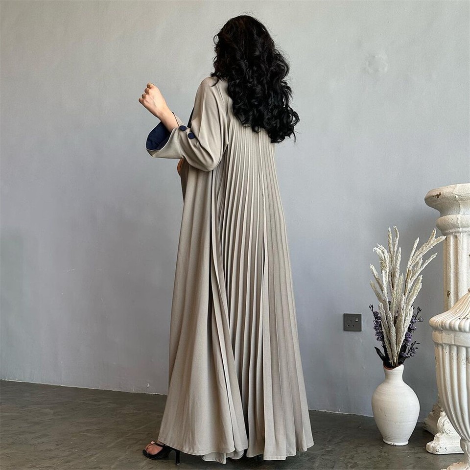 Kaftano Abaya Muslim Donna &ndash; Cardigan Aperto Lungo Con Maniche A Puff &ndash; Nero, Eleganza Ramadan