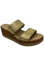 Bzees Resort Washable Slide Sandals Silver Raffia Fabric Gold
