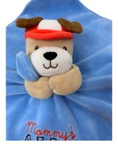 Okie Dokie Blue Puppy/Bear Mommy's All Star Security Blanket Plush Blue w/Rattle