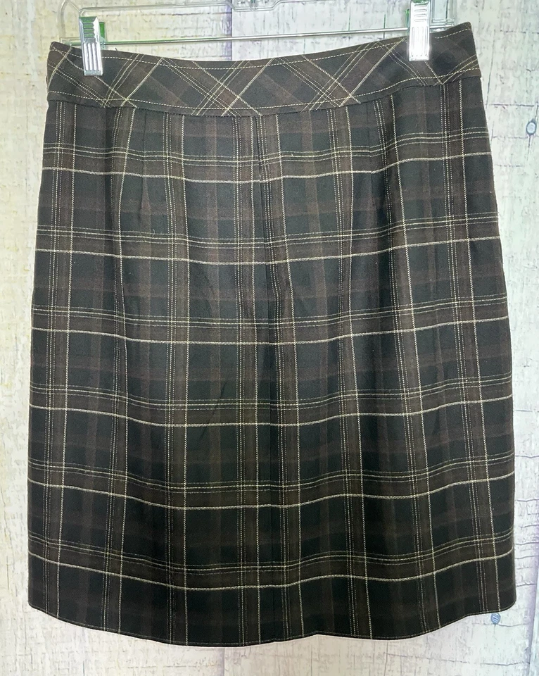 Donna Degnan 尺寸 6 棕色格子裙纽扣前拉链口袋扣 — 第 2/4 张图片