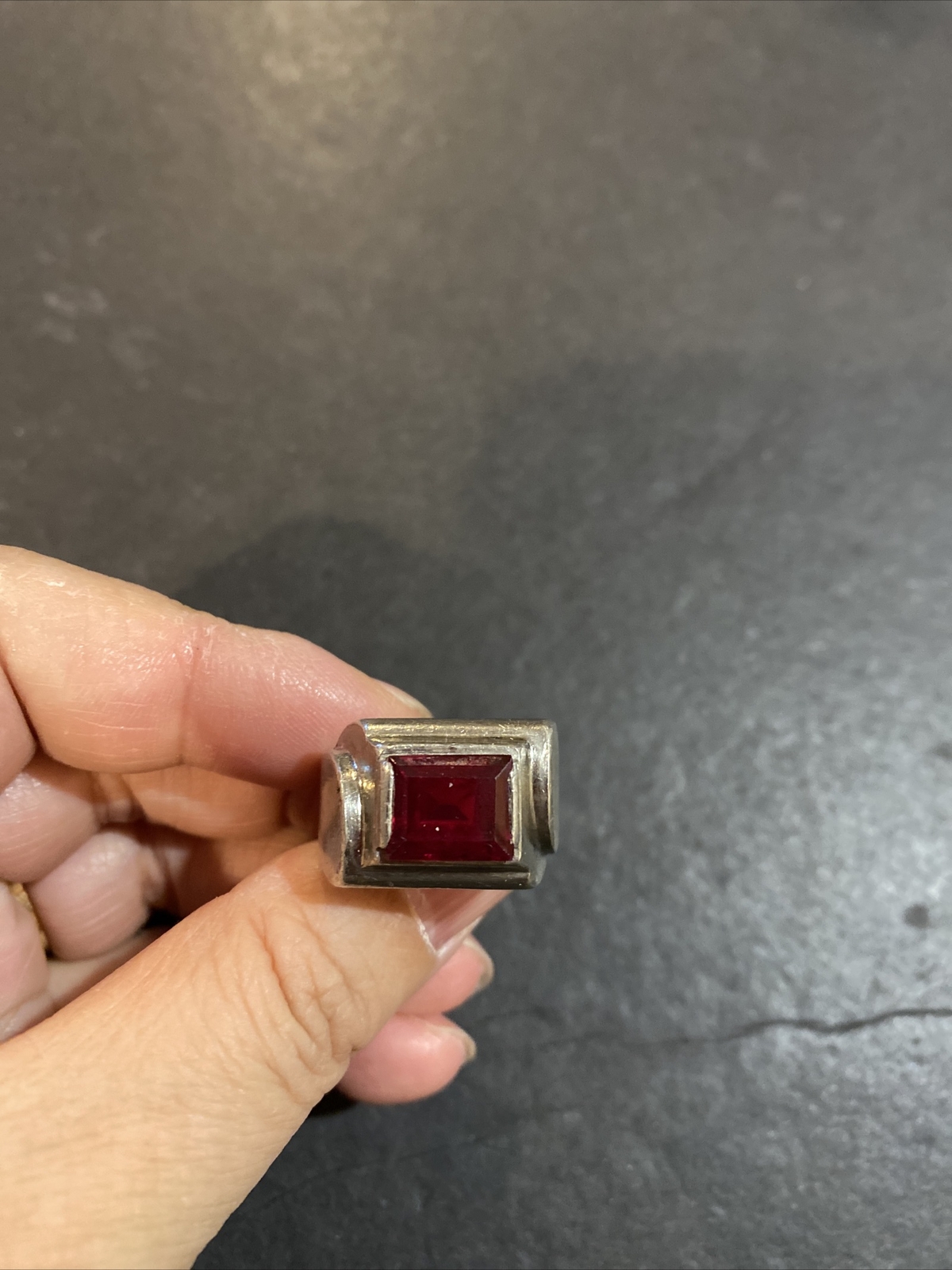 Vintage Sterling Silver Ruby Heavy Ring Size: 7.5 - image 8