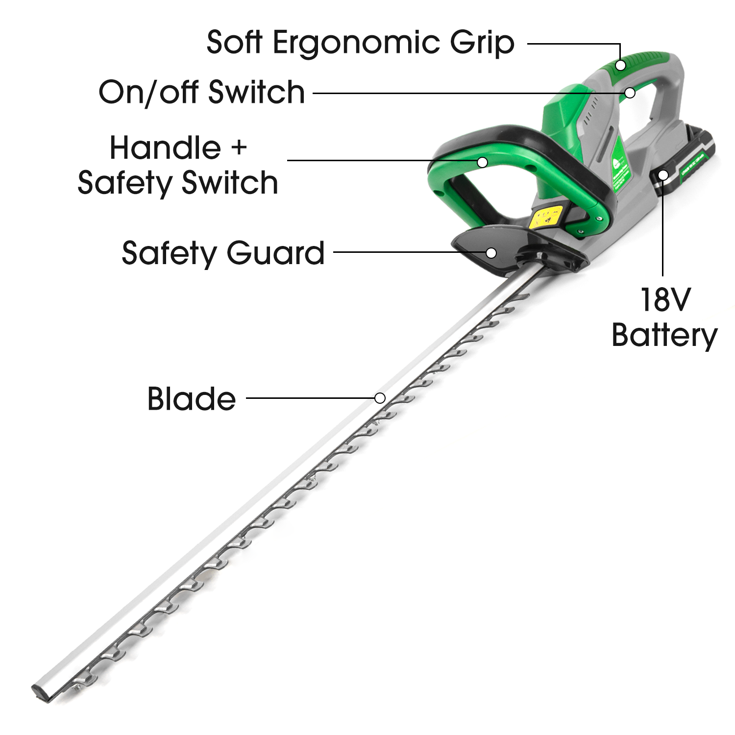 18v Gracious Gardens Cordless Electric Hedge Trimmer with 2 Batteries