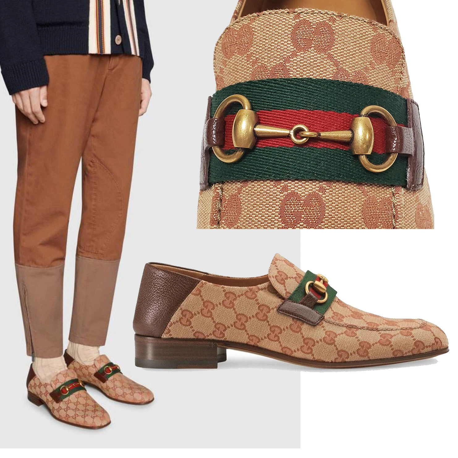 CHAUSSURES GUCCI MOCASSINS HOMME GG HORSEBIT WEB TOILE taille 6 US 6,5 / 40