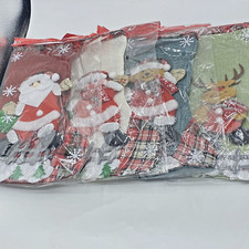 Set Of 4 Christmas Stockings 3D Burlap Santa Reindeer Bear Snowman 12 in New