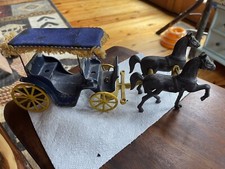 Vintage Stanley Toys Cast Iron Horse Drawn Carriage Buggy Wagon w. Fringe Top