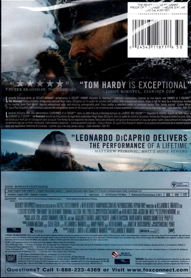 The Revenant - Leonardo DiCaprio , Tom Hardy, Domhnall Gleeson, - New DVD - Image 2 of 2