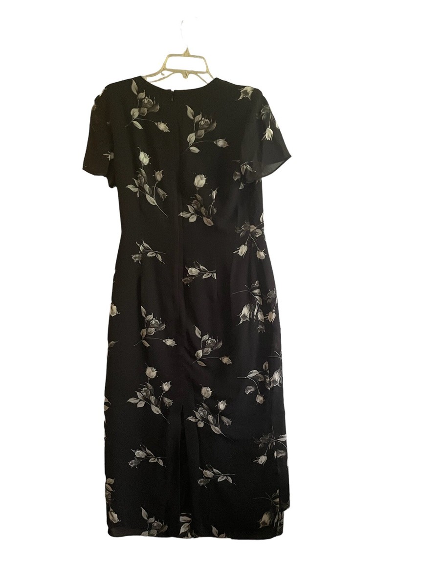 l.l.bean ベスト Talbots Petites 10P Vintage Black White Floral Faux Wrap Midi