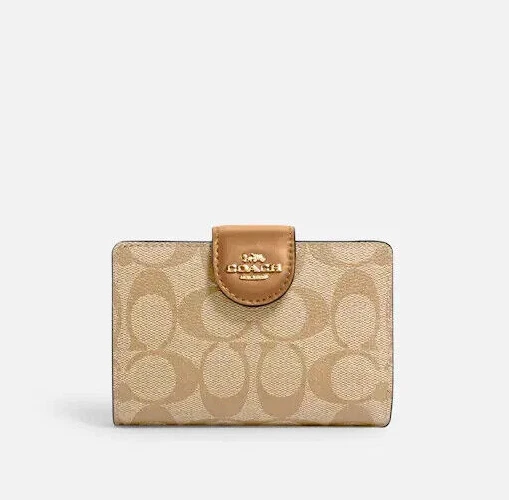 New Coach C0082 Medium Corner Zip Wallet Light Khaki / Saddle | eBay