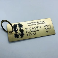 Vtg 1983 Stanford Cardinals Womens Swimming National Champions Brass Keychain