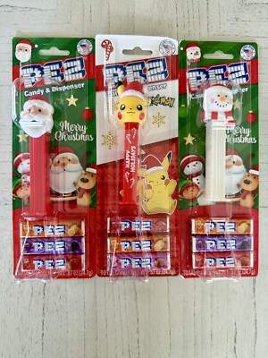New~ Christmas Pez Dispenser ~Pikachu/Santa/Snowman~Candy~Lot Of 3