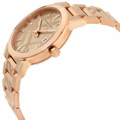 Burberry Rose Gold Stainless Steel Watch BU9039 Burberry Unisex Watch The City 38mm Engraved Check Watch  main image 3