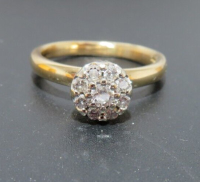 18K 2TONE ROUND DIAMOND CLUSTER ENGAGEMENT RING 0.25 tcw SZ 6 3.96gram(G133062-7
