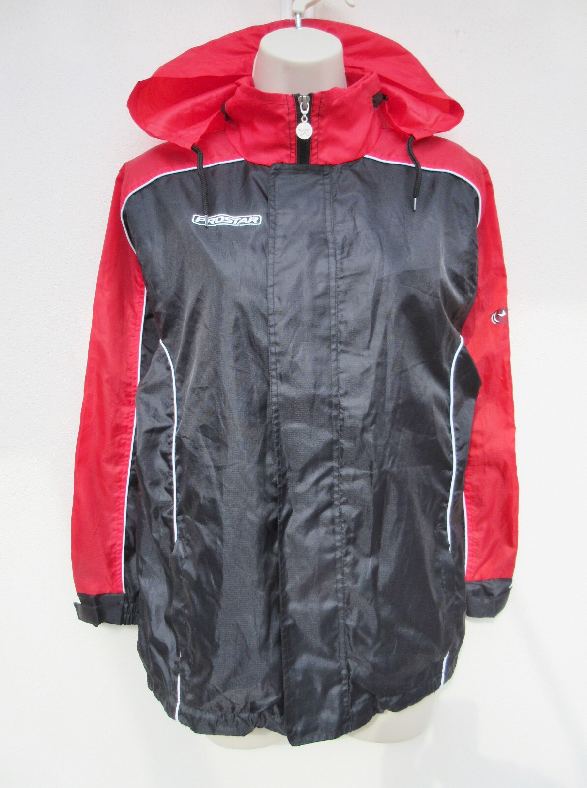 Prostar - Womens Jacket sz 8 Red/ Black Lightweight Hooded Showerproof with Flaw