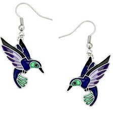 Silvertone Hummingbird Earrings Dangle Bird Earring Gift Boxed Fast Shipping