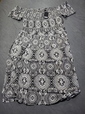 Urban Classics Smoked Off The Shoulder Dress, Black & White Size XXL (44) BNWT