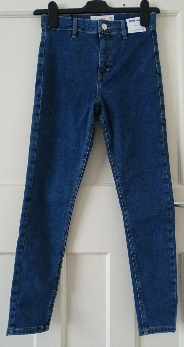 Ladies Topshop Joni Super High Rise Mid Blue Skinny Jeans UK 6 18