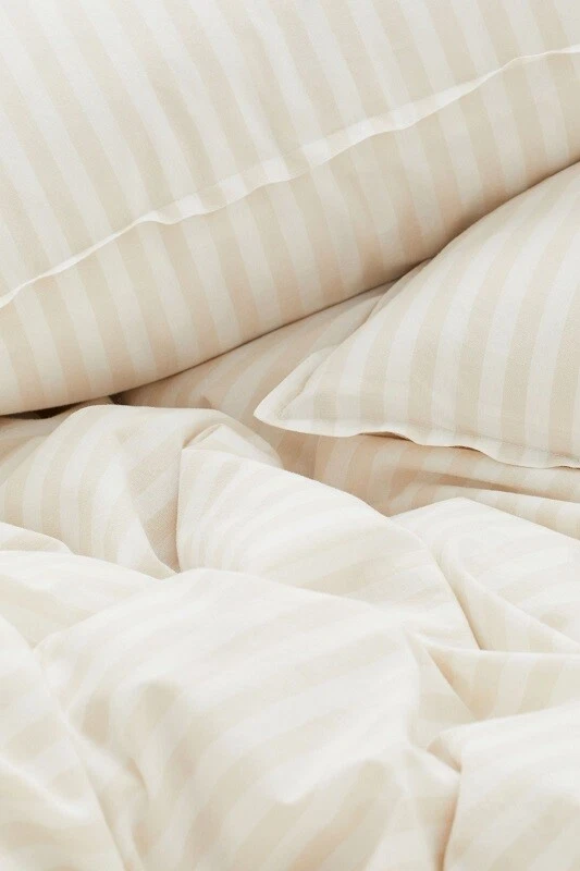 Juego de funda nórdica a rayas estrechas luz neutra Queen 2 fundas de almohada estándar farsa🦩 Foto 2 de 4