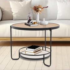 2-tier Modern Side Table Tempered Glass Side Table Round Coffee Table 60cm dia.