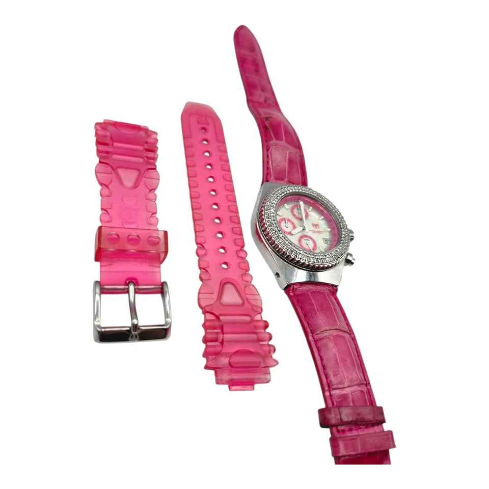 TechnoMarine TechnoDiamond Chronograph Pink Dial Watch w/ Extra Strap - Image 3 of 4