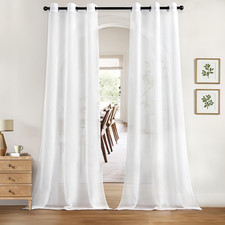 Solid Color Sheer Curtains 84 Inches Long 2 Panels Set - Elegant Lightweight Gro