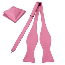Men's Woven Self Tie Bow Tie and Pocket Square Men's Formal Wear 018-pink