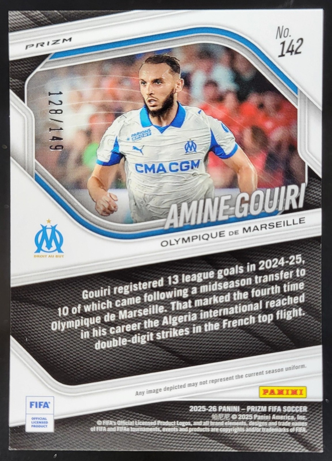 2025-26 Panini Prizm FIFA Amine Gouiri Red Prizms /149 #142 NE view 2