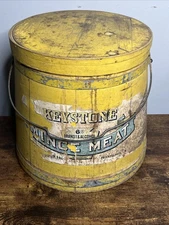 Keystone WOODEN MINCEMEAT FIRKIN BUCKET Yellow Mustard Paint Original Label