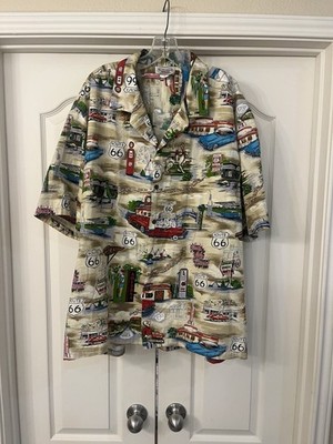 VTG Pacific Legend Apparel Hawaiian Shirt Route 66  Made in USA Size 3XL AOP
