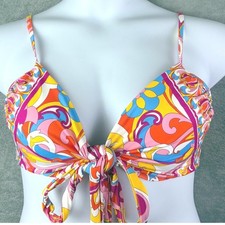 Carmen Marc Valvo M Bright Psychedelic Paisley Knot Front Bikini Top Retro NWT