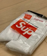 Supreme x Hanes White Crew Socks 4 Pack Size 6-12 Cushioned Cotton NWT