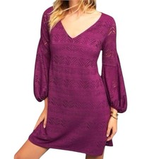 Anthropologie Maeve Laila Lace Dress XS V-Neck Mini Shift Balloon Sleeve Purple 