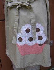 Vintage Tan patchwork Pink Flower Basket Wrap Skirt Bouquet Lisa Trainor