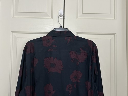 Camicia uomo Perry Ellis taglia 3X blu navy floreale manica lunga con bottoni $99 nuova con etichette - Foto 5 di 7