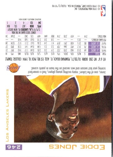 1997 Fleer Eddie Jones #246 Los Angeles Lakers Basketball Card - Picture 2 of 2