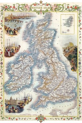 1800s British Isles Map England Dublin Edinburgh Wall Art Print Poster Repro