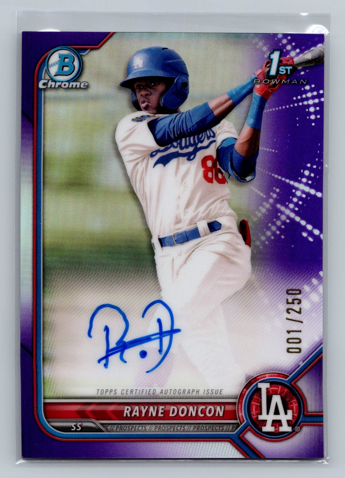 2022 Bowman Chrome Rayne Doncon Prospect Purple Refractor #/250 Auto #CPA-RD