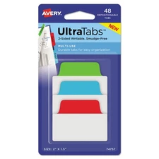 Avery® Ultra Tabs Repositionable Tabs, 2 x 1 1/2, Primary: Blue, Green, Red, 48/
