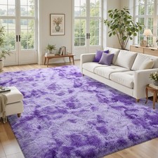 Fluffy Area Rugs 8x10 Tie-dye Purple Plush Carpet for Living Room Bedroom Floor