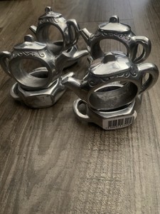Silver Teapot Napkin Rings Holder Pewter Lot of 8