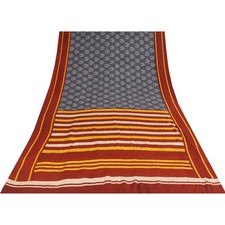 Sanskriti Vintage Saree Gray 100 Pure Crepe Floral Print Sari 5 Yd Craft Fabric