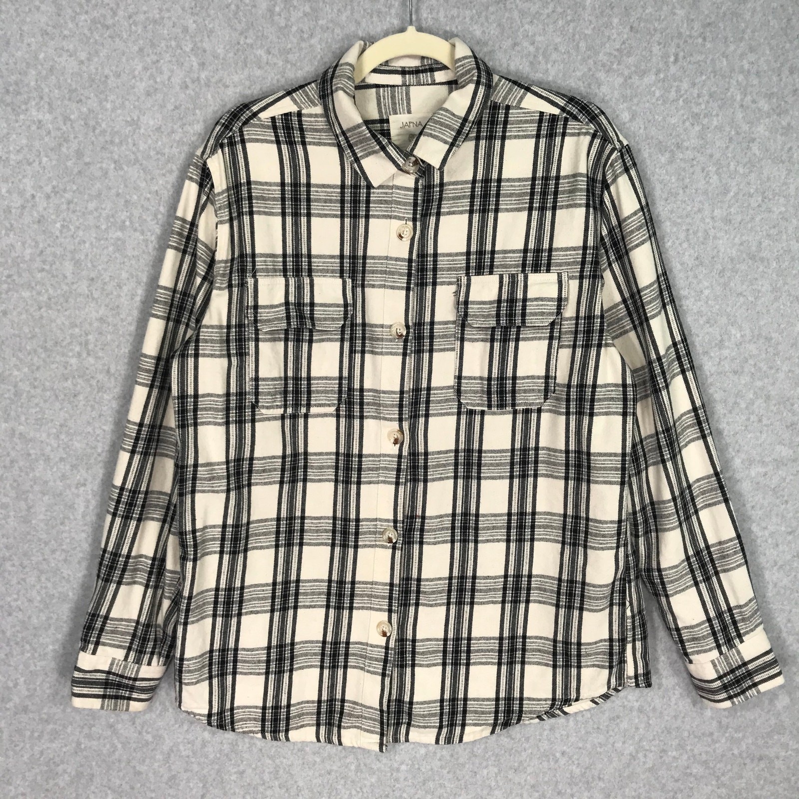 Japna Flannel Shacket Medium Black Cream Cotton Heavy Cozy Cabin Hiking GORP