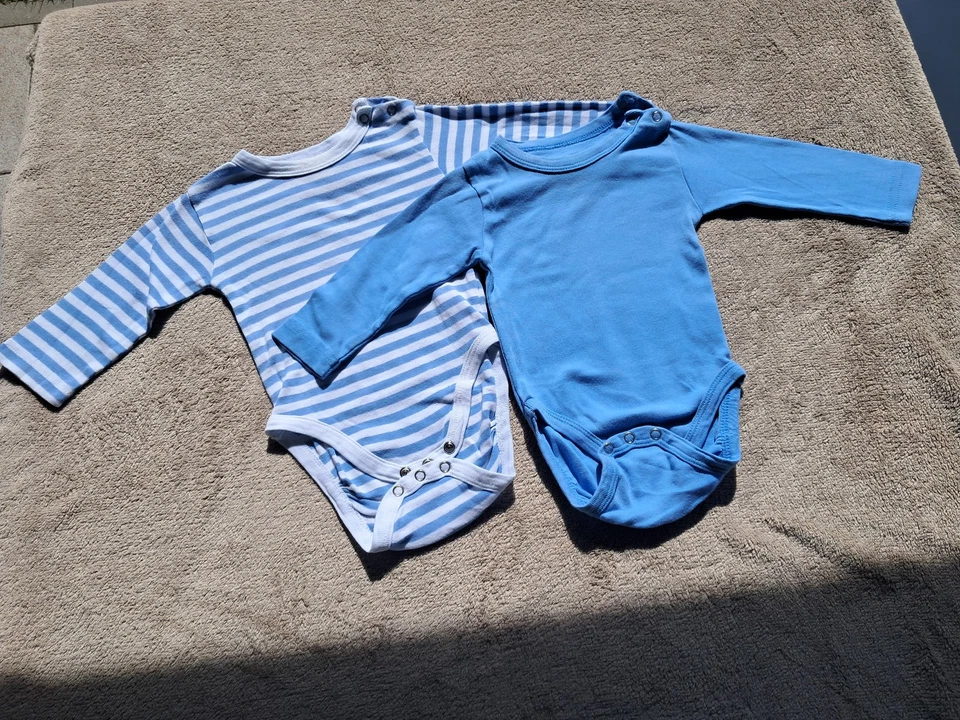 Set 2 süße Langarm Bodys, blau/blauweiß gestreift, Gr. 62/68, bitte Text lesen!