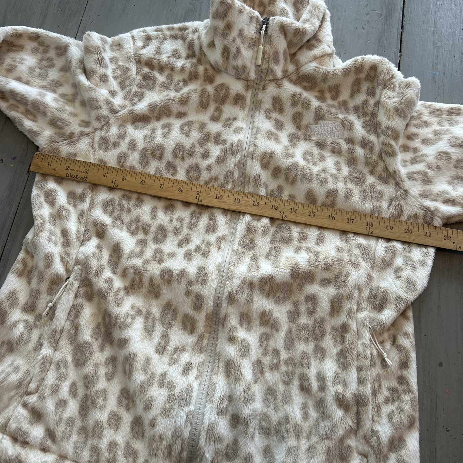 The North Face Cream Tan Leopard Print Osito Fleece Full Zip Women's Sz L