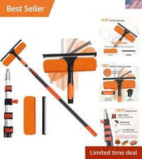 26ft Window Cleaning Kit with Pole, 2-in-1 Squeegee & Microfiber Cloths, Adju...