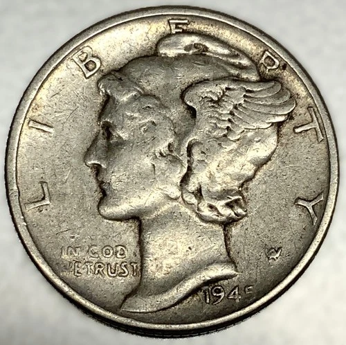 1945-P Mercury Dime 10c Good Circulated Condition 90% Silver US Coin - 3289