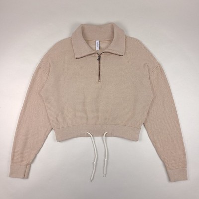 Varley Buckingham Pullover Womens Medium Beige Waffle Knit Quarter Zip Sweater