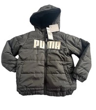 PUMA Boys Hooded Padded Jacket Size 5 Years Black Polyester Fleece Lined Puffer