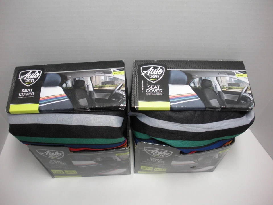 Fundas de asiento a rayas retro negras Auto Drive 2 piezas paquete de 2 Foto 2 de 4